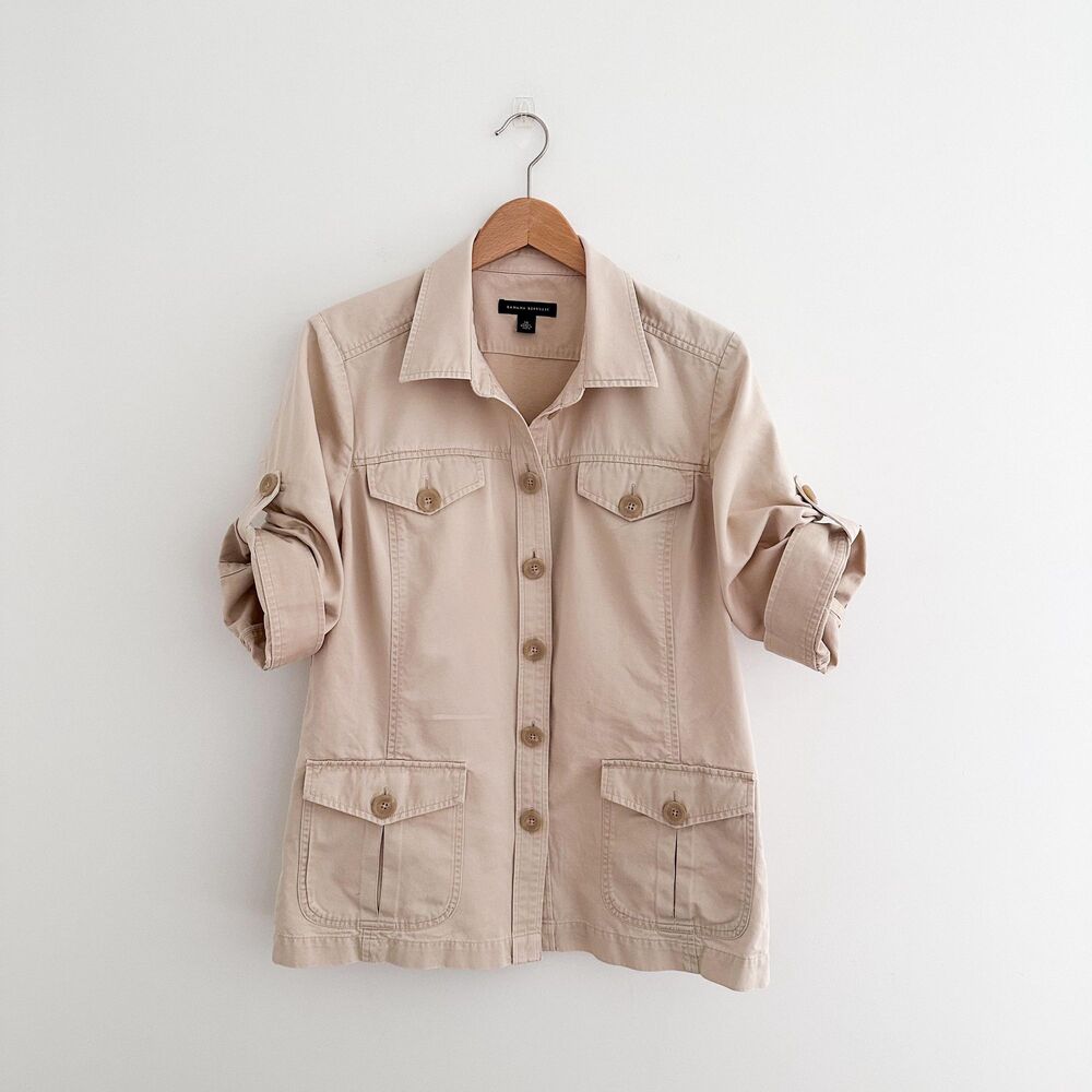Banana Republic Safari Utility Jacket Cotton Linen Blend Sand Beige Size 14